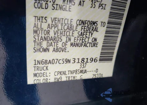 2009 Nissan Titan Se from USA, damaged, VIN 1N6BA07C59N318196